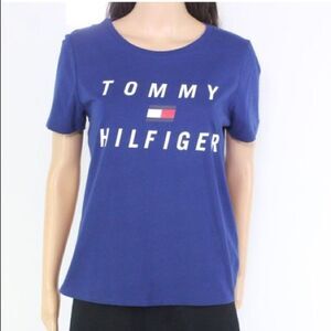 Tommy Hilfiger women’s Blue logo crew neck T-shirt top Y2K - M